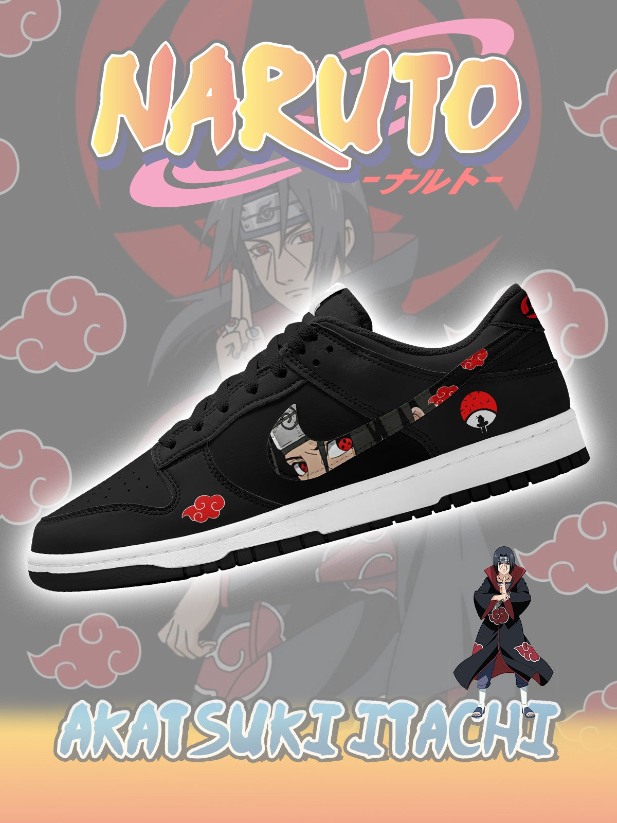 Akatsuki Itachi Uchiha V.2 Custom Court-Low Sneakers