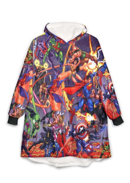 All Over Comic Heroes Blend Blanket Hoodie