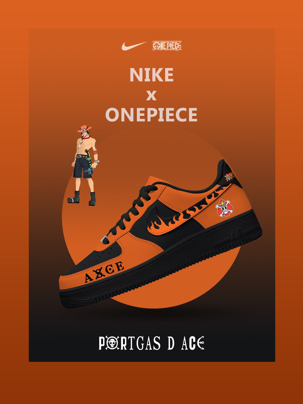Custom Printed Portgas D Ace No.2 Sneakers