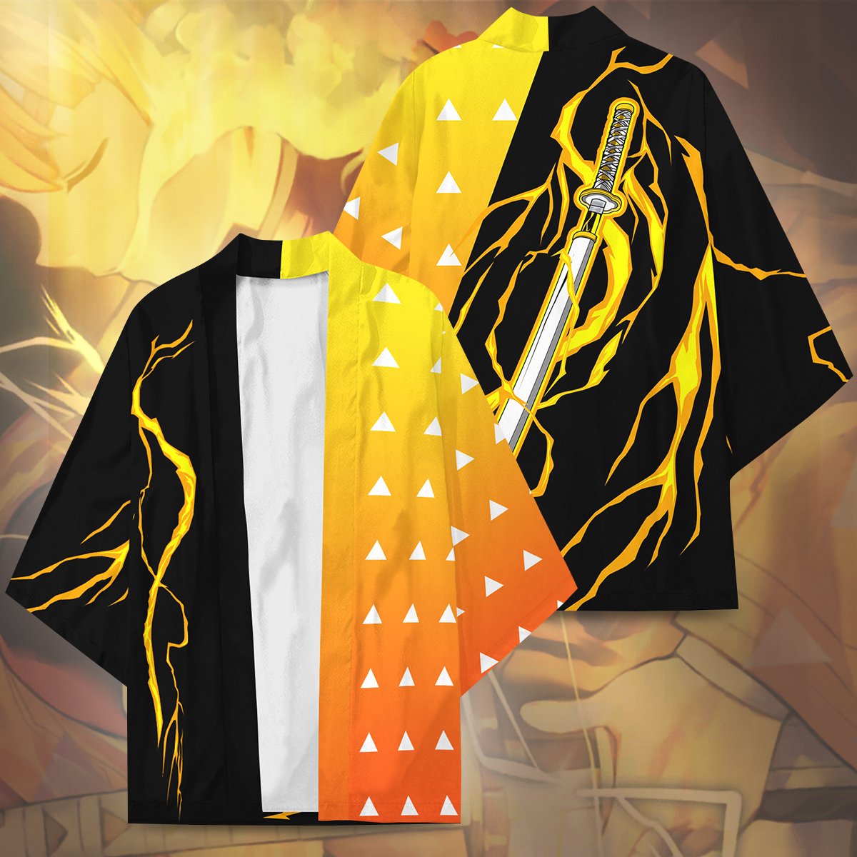 Alternative view of Demon Slayer Kimono - Zenitzu Sword Style Kimono Fdm3107