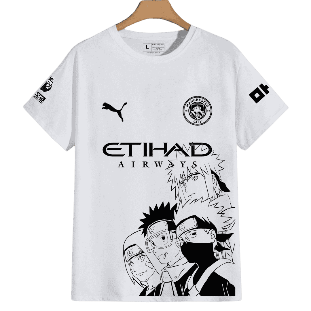 Man City X Team 7, Naruto, Sasuke, Sakura, Kakashi Custom Anime Jersey