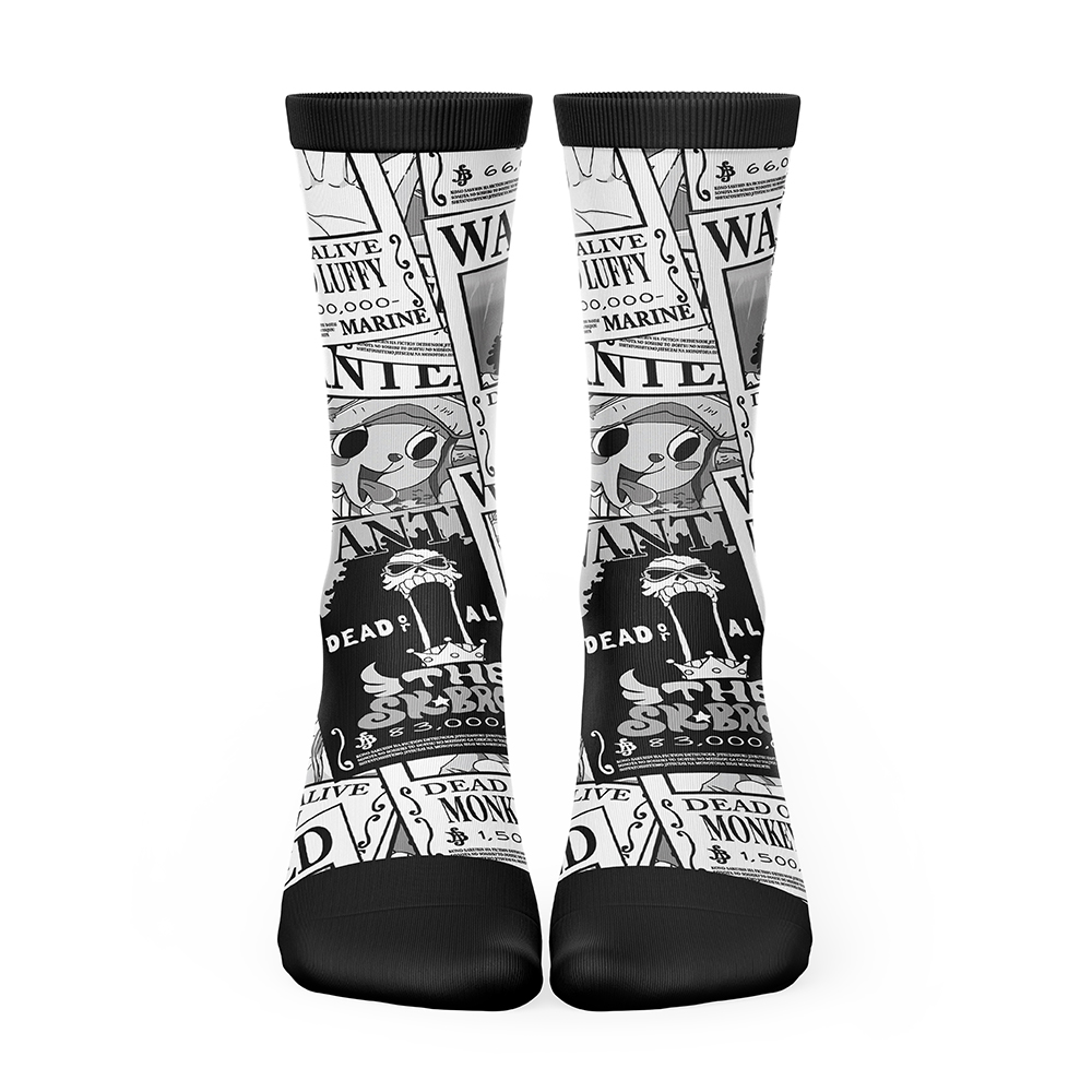 Straw Hat Wanted Pattern One Piece Pirates Socks